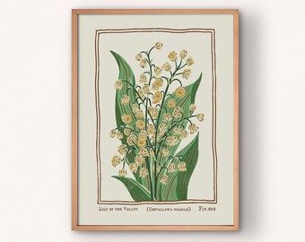 Lily of the Valley Art Print | Vintage Style Flower Poster | May Birth Flower | Multiple US standard sizes from 5x7 up to 24x36 inches
