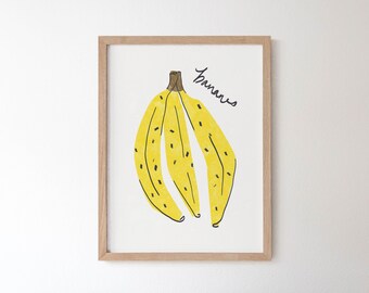 Bananes | Bananas French Fruit Art | Modern Kitchen Art | Printable Wall Art | Digital Download | Fruit Illustration
