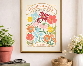 Impression d'art botanique fleurs sauvages - art mural jardin vintage, décoration Cottagecore