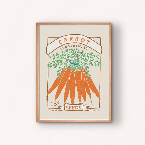 Carrot Wall Art Printable | Seed Packet Art Print | Farmhouse Decor | Digital Download Vegetable Print | Kitchen Wall Art | Vintage Art