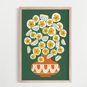 Impresión de arte mural floral con ramo moderno de mediados de siglo. Disponible en muchos tamaños estándar de EE. UU., desde 5 x 7 hasta 24 x 26 pulgadas.