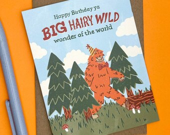 Funny Big Foot Birthday Card For Him | Sasquatch Greeting Card  (A2, Blank Inside)