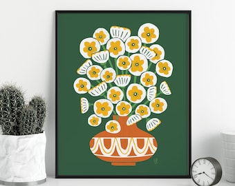 Mid Century Modern Bouquet Floral Wall Art Print