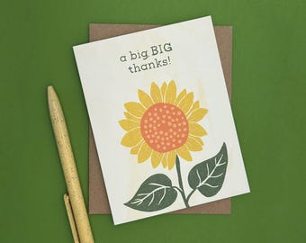 Tarjeta de agradecimiento con girasoles / Muchísimas gracias / Tarjeta de felicitación floral (A2, interior en blanco)