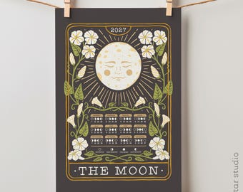 The Moon: Tarot Style Lunar Calendar 2027 | Illustrated Moon Cycles Poster