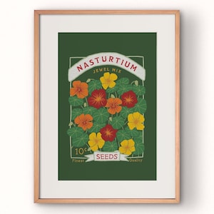 Nasturtium Flowers Seed Packet Art Print: Vintage Kitchen Decor
