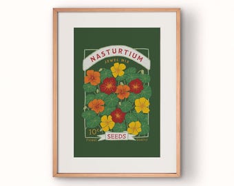 Kapuzinerkresse Blüten Samenpaket Kunstdruck Poster in &quot;&quot;Rich Green&quot;&quot; | Erhältlich in vielen US-Standardgrößen von 13x18 bis 24x36 Zoll