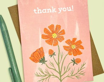 Tarjeta de agradecimiento – Diseño floral de flores silvestres de estilo folclórico (A2, interior en blanco)