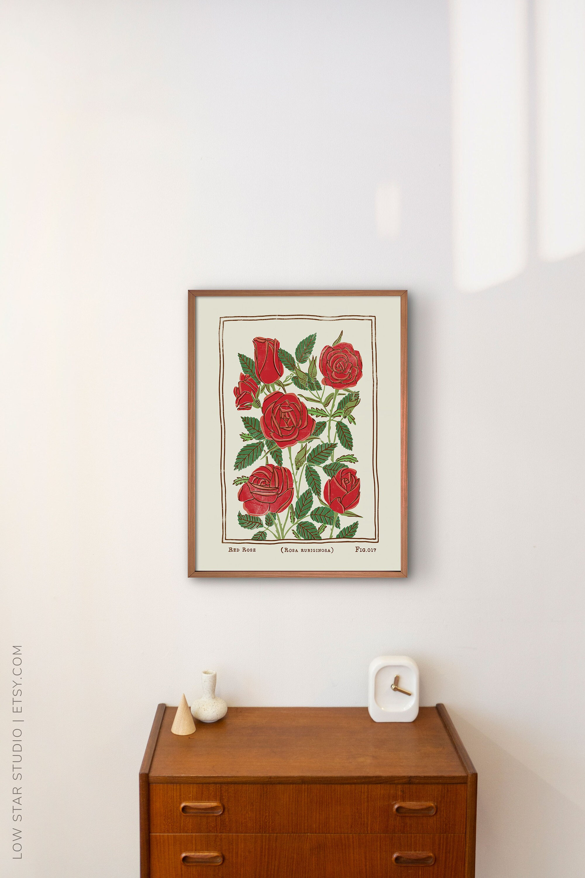 Red Rose Art Print | Vintage Style Flower Poster | June