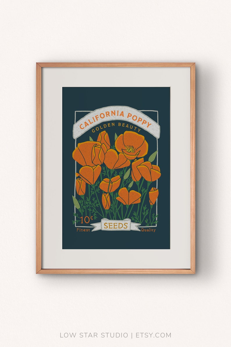 California Poppy Seed Packet Poster Print | Available in many US standard sizes from 5x7 up to 24x26 INCHES