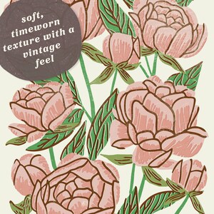 Pink Peony Art Print: Vintage Style November Birth Flower image 3