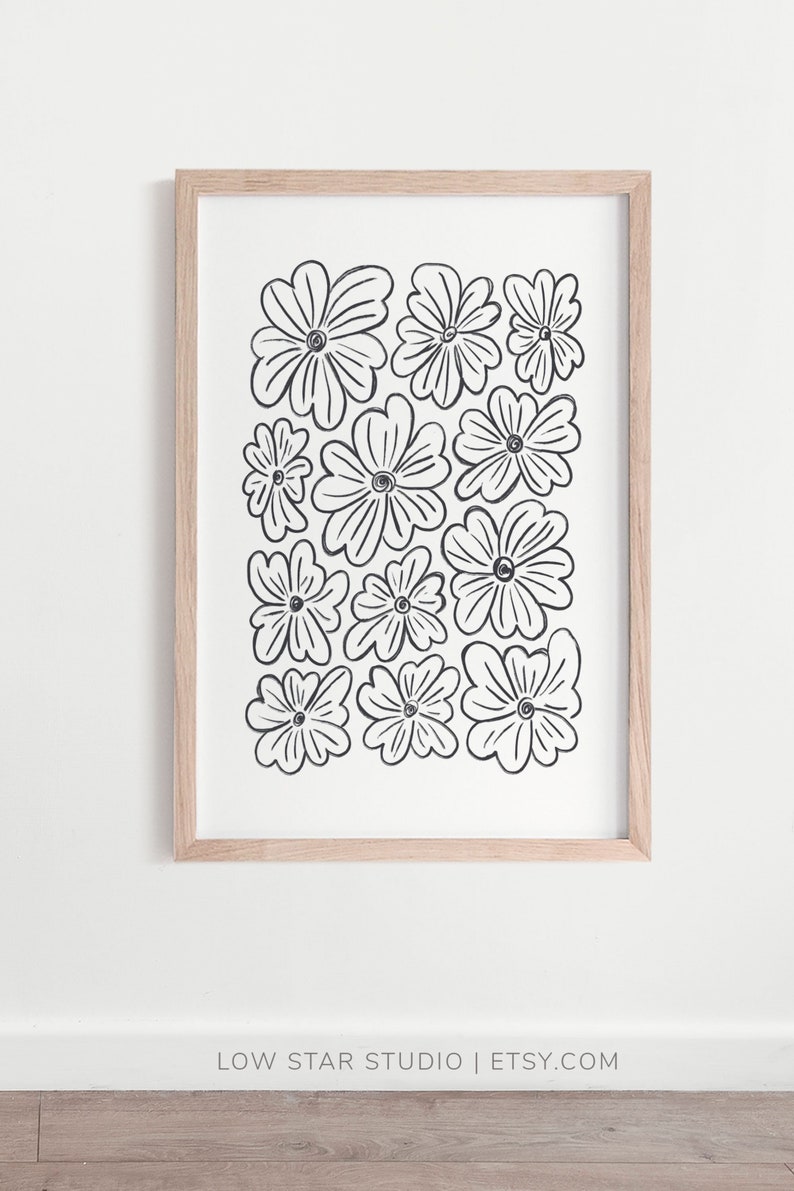 Black and White Modern Abstract Floral Wall Art Printable | Etsy