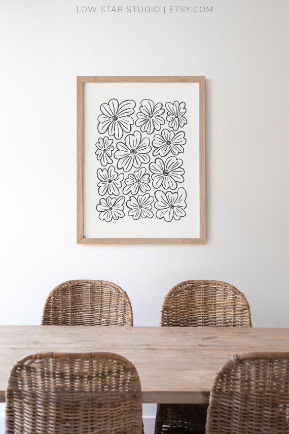 Black and White Modern Abstract Floral Wall Art Printable | Etsy