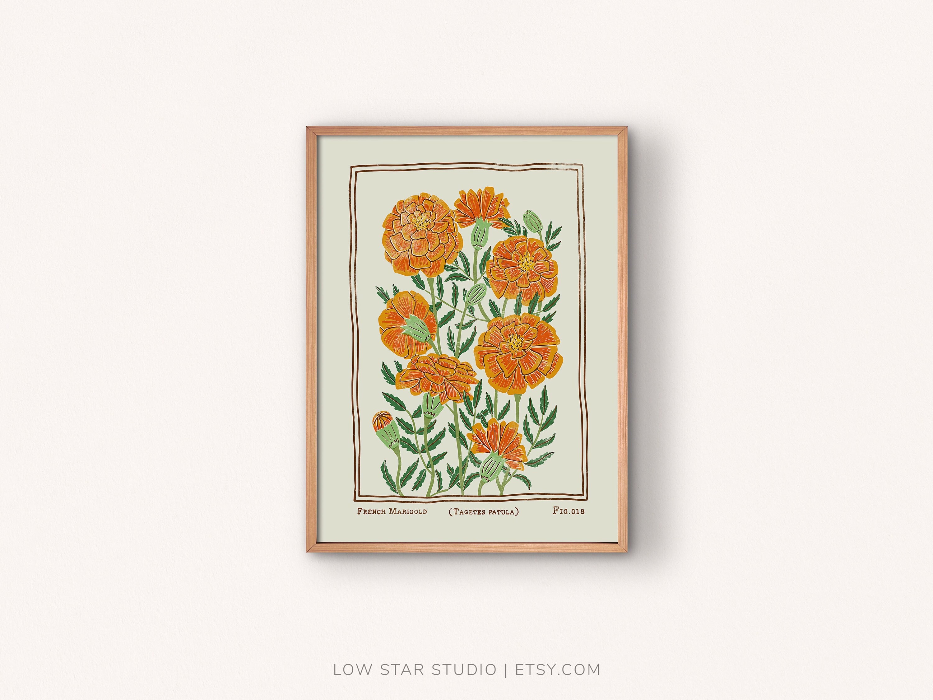 Ringelblumen Kunstdruck | Poster im Vintage Stil Oktober Geburtsblume Mehrere US Standardgrößen von 5x7 bis zu 24x36 Zoll
