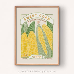 Sweet Corn Seed Packet Art Print Poster | Farmhouse Kitchen | Available in many US standard sizes from 5x7 up to 24x36 inches