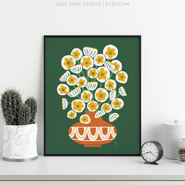 Mid Century Modern Bouquet Blumenwandkunst | Blumendekor | Sofortiger Download Art