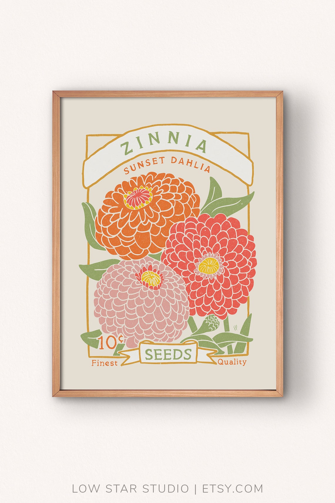 Zinnia Wall Art Printable Seed Packet Art Print Farmhouse Etsy