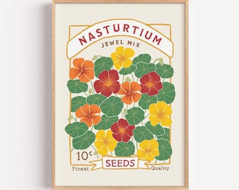 Kapuzinerkresse Kunstdruck: Botanische Illustration im Vintage Stil