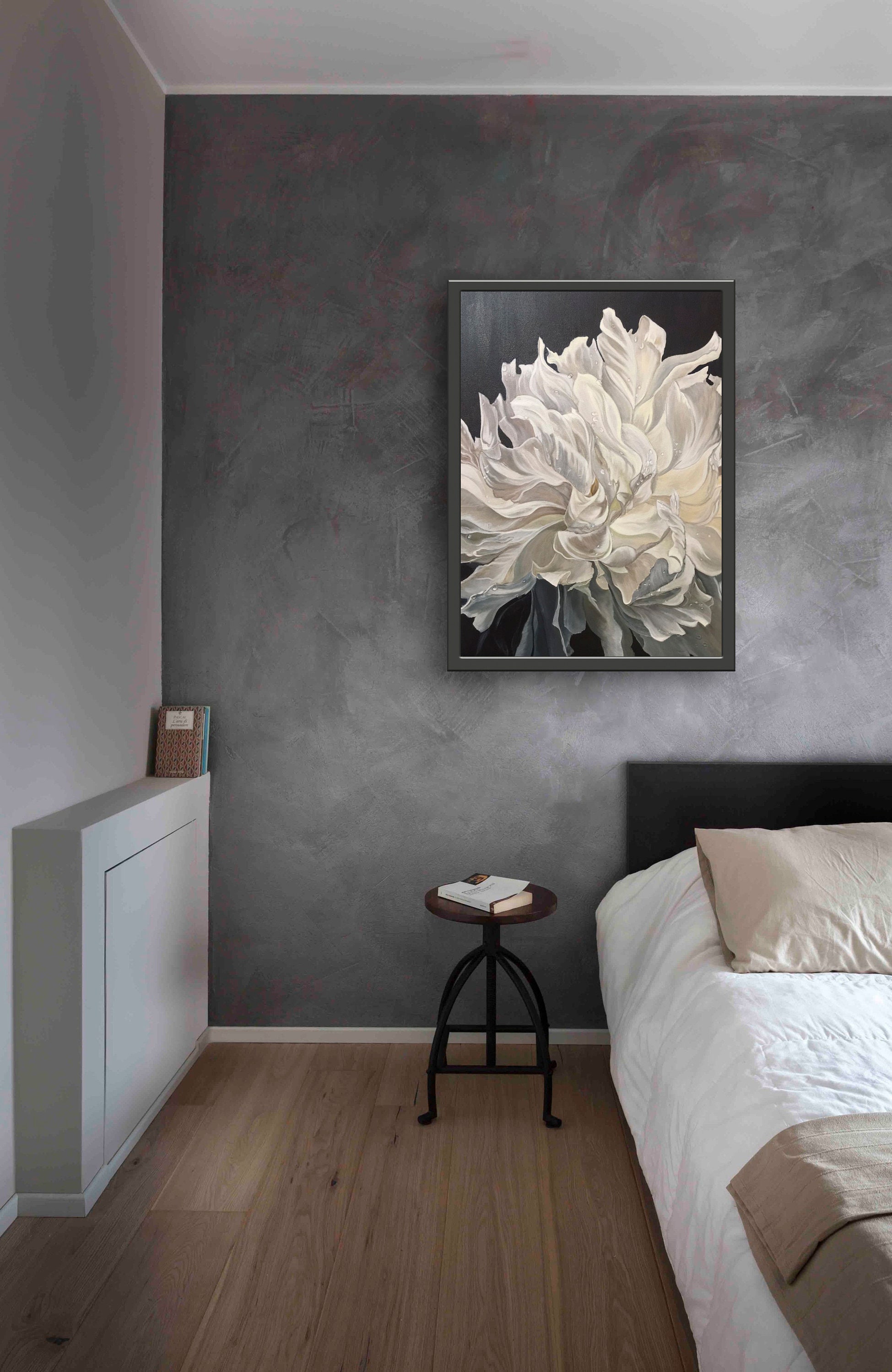 White Peony Print Large White Flower Modern Art Wall Hanging | Etsy