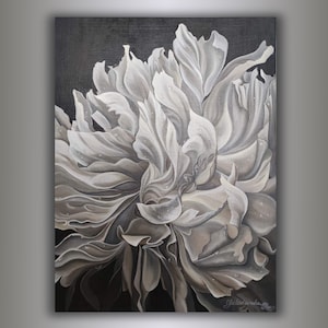 A painting with a white peony flower Big flower Modern Art Floral Wall Art Decor Lobby Art Photo Realism Big picture for bedroom