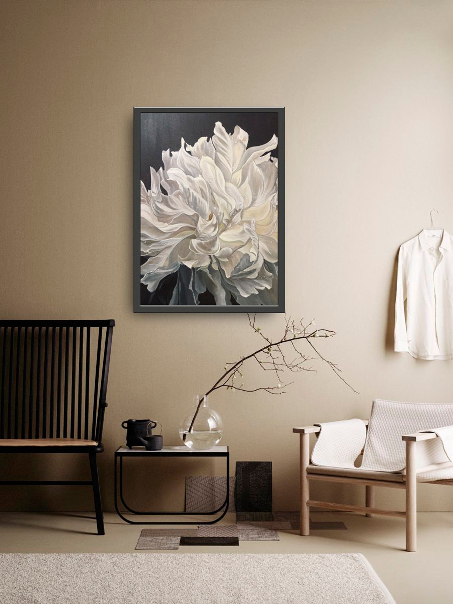 White Peony Print Large White Flower Modern Art Wall Hanging | Etsy