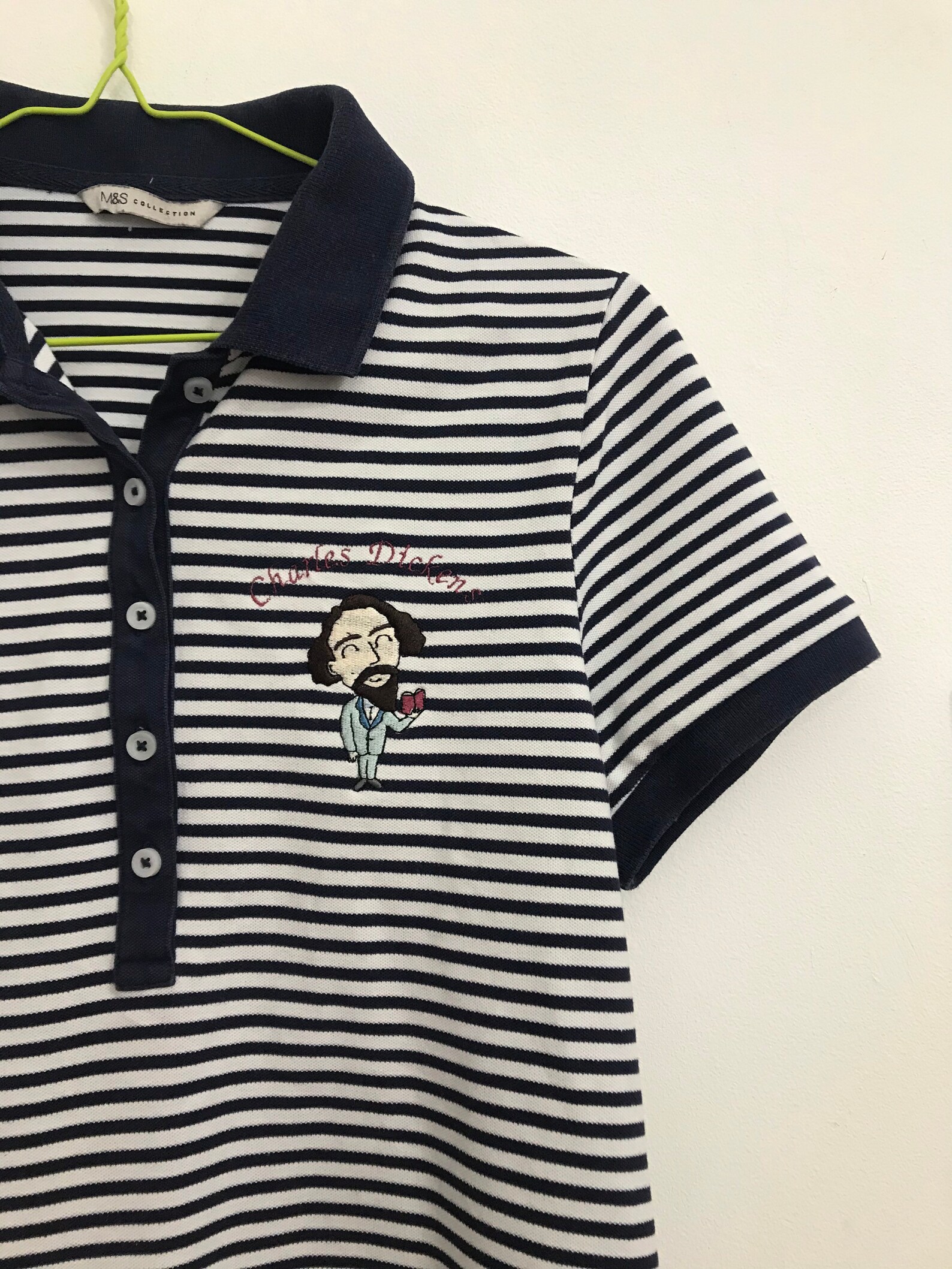 Größe 10: Weiß/Marine gestreifter Polo mit bestickter Charles | Etsy