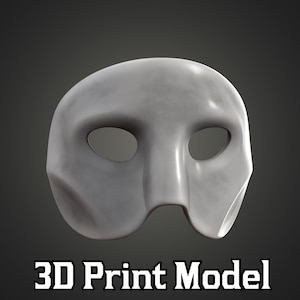 Puede incluir: Una máscara de plástico blanca para mascarada con agujeros para los ojos. Modelo de impresión 3D.