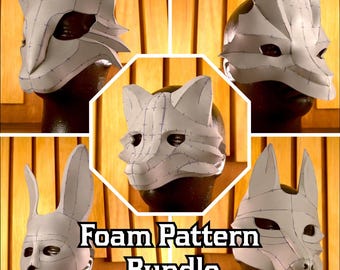 Lot de motifs en mousse pour masque de mascarade d'animal | Anubis, loup, chat, lapin, dragon | Déguisements, cosplay, soirées, costume de fourrure, modèle artisanal therian