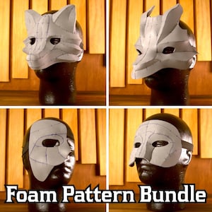 Pacote de Moldes de Espuma para Máscaras de Baile de Máscaras | Lobo, Dragão, Meia Máscara e Máscara Completa | Fantasias, Cosplays, Festas, Fursuit, Animais, Moldes para Artesanato Therian