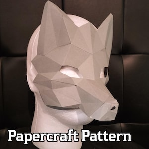Modello artigianale di carta in maschera di lupo, volpe e cane maschera / accessorio per costumi, cosplay, feste, testa e viso, animale, modello Pepakura
