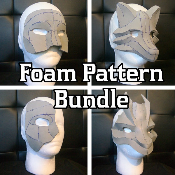 Masquerade Mask Foam Pattern Bundle | Wolf, Dragon, Half and Full Face | For Parties, Balls, Costumes, Cosplays