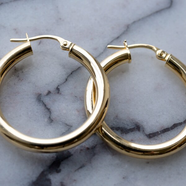 Solid Gold Hoops Etsy