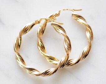 10k Real Yellow Gold Twisted Hoop Earrings 3mm, 4mm, 5mm Thickness 25mm 58mm Earrings Earring Thickness 5mm Size 38mm Pair
