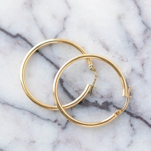30mm Gold Hoops | Solid Gold Hoops | Polished Hoop Earrings | Everyday Hoops | Minimalist Jewellery | Bridesmaid Gift