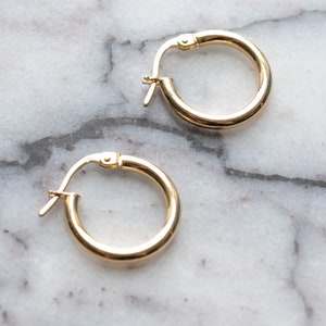 Small 15 mm Gold Hoops | Solid Gold Hoops | Polished Hoop Earrings | Everyday Hoops | Minimalist Jewellery | Bridesmaid Gift