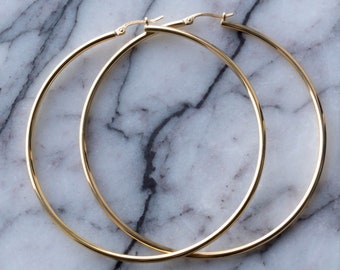 Large Gold Hoops | Solid Gold Hoops | Polished Hoop Earrings | Everyday Hoops | Minimalist Jewellery | Bridesmaid Gift