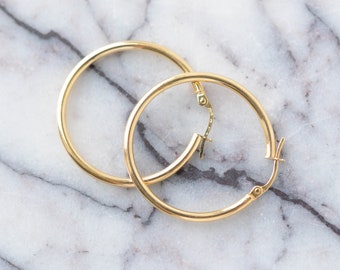 30mm Gold Hoops | Solid Gold Hoops | Polished Hoop Earrings | Everyday Hoops | Minimalist Jewellery | Bridesmaid Gift