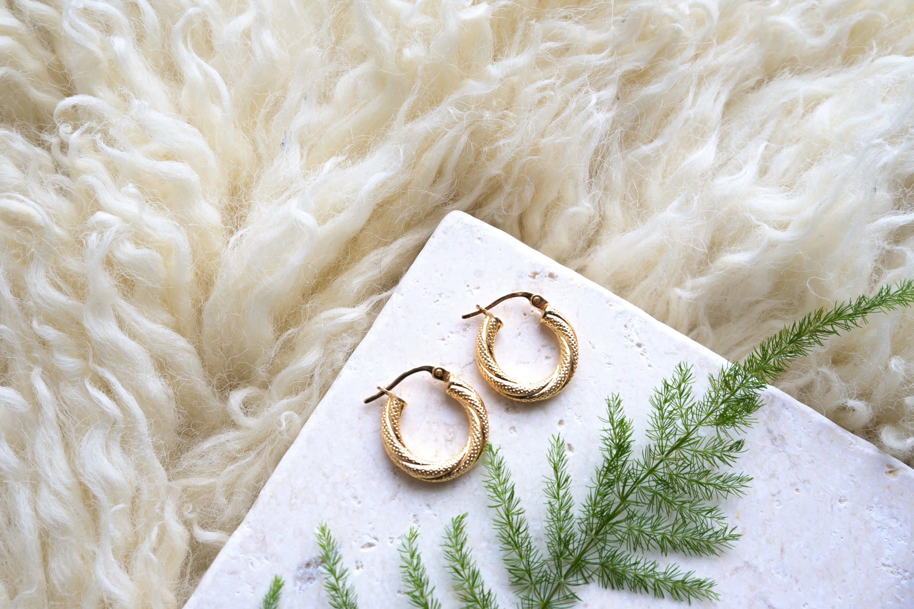 Twisted Hoop Earrings 15mm Solid Gold Hoops Frosted Hoop Earrings