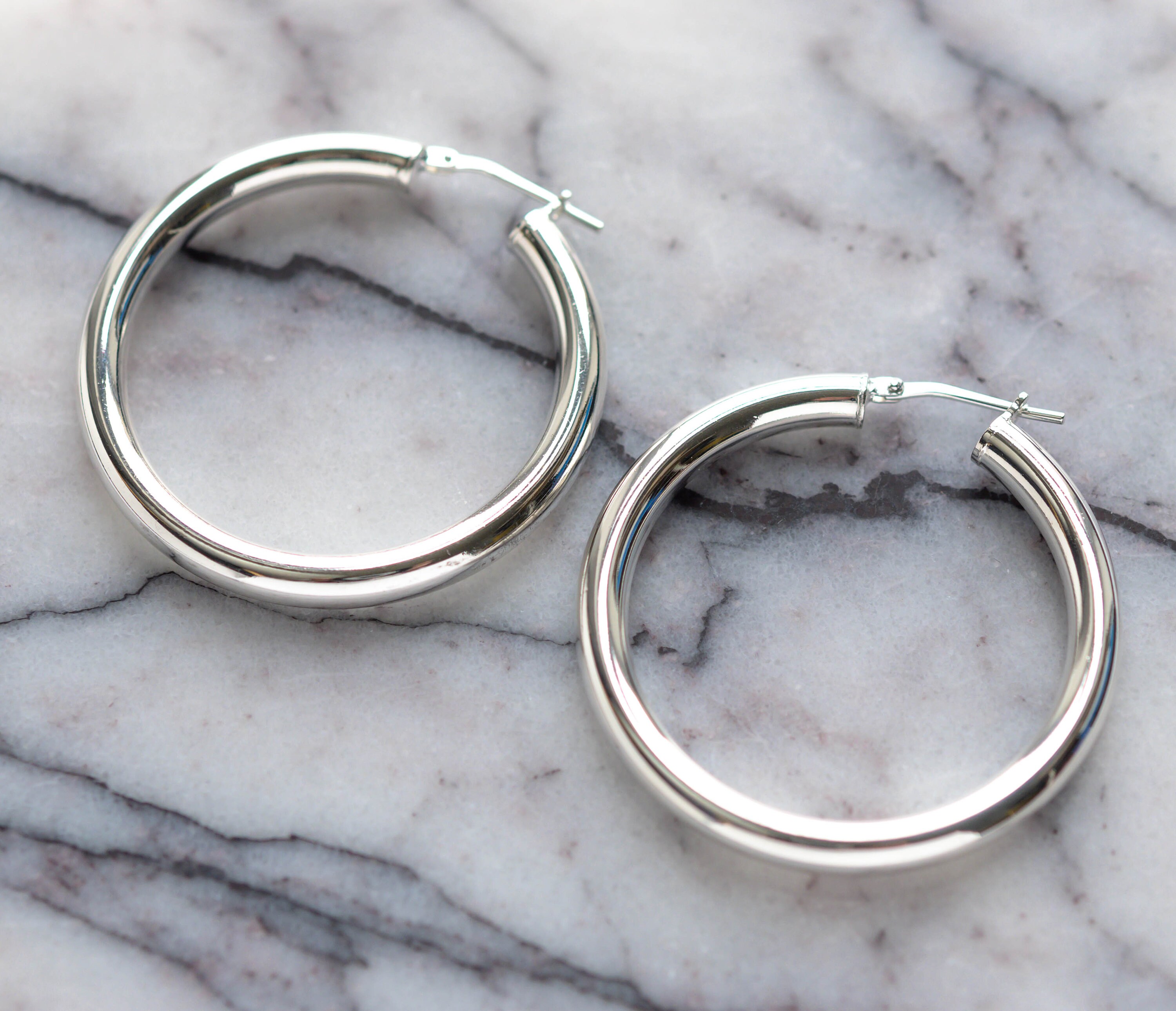 37mm 925 Silver Hoops Earrings - Etsy UK