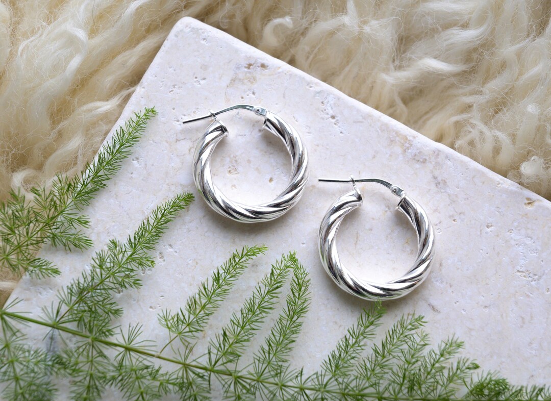 代引き手数料無料 925 Silver Twist Hoop Earrings 23mm - Etsy アクセサリー