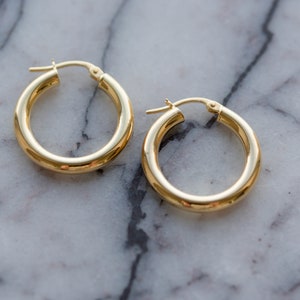 20 mm gouden oorringen | Massief gouden ringen | Gepolijste oorringen | Dagelijkse hoepels | Minimalistische sieraden | Cadeau bruidsmeisje