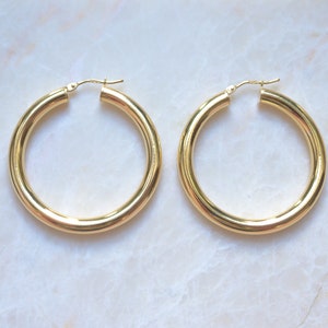 38mm Gold Hoops | Solid Gold Hoops | Polished Hoop Earrings | Large Hoops| Minimalist Jewellery |