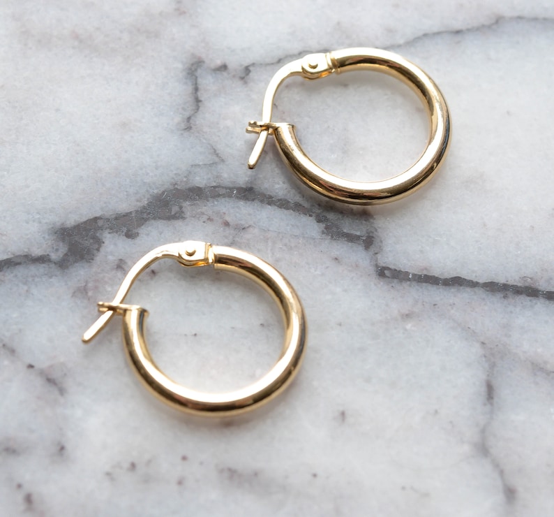 Small 15 Mm Gold Hoops Solid Gold Hoops Polished Hoop Etsy