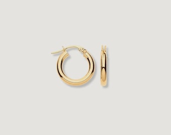 9ct Yellow Gold 15mm Solid Tube Hoop Earrings | Small Everyday Classic Hoops