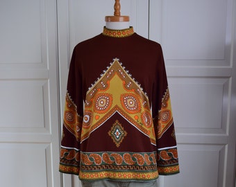 Stylische 70er Jahre Tunika, Tunika Braun/Orange, Gr. M/L True Vintage Tunika