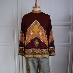 Stijlvolle jaren &#39;70 Tuniek, Tuniek Bruin/Oranje, Gr.M/L Echte Vintage Tuniek