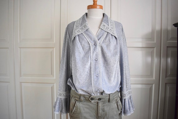Vintage Lurex Blouse 60s/ 70s, Gr. L, 60s/ 70s Fas