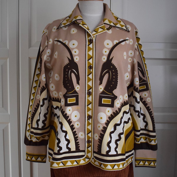 70er Jahre Vintage Jacke / Bluse, Capitolio, Vintage Jacke Afrikanische Motive,70er Jahre Mode,