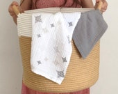 Organic Cotton Rope Storage Basket 15 quot x15 quot x14 quot Large Woven Nursery Hamper Bin and Organizer for Baby Blankets, Toys, Towels and Laundry