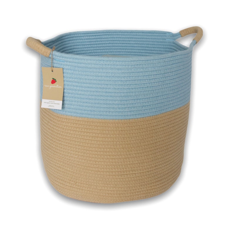 Blue Organic Cotton Rope Storage Basket Large Woven Nursery Etsy